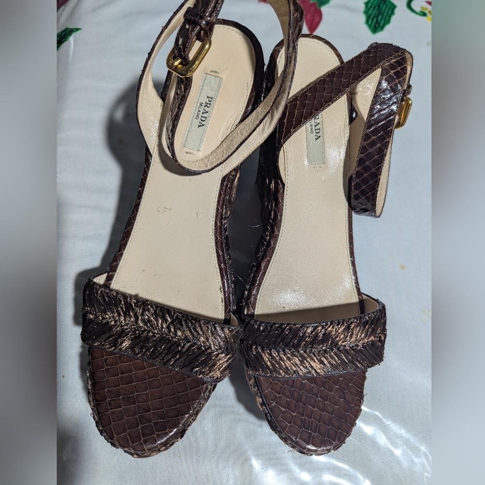 Prada Dark Brown Textured Leather Slingback Heels